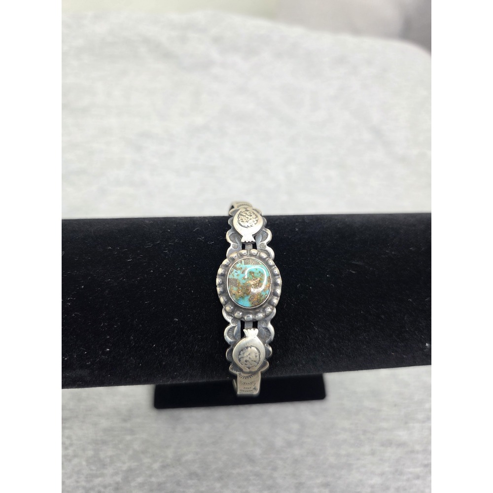Authentic Handmade Navajo Sterling Silver Turquoise Cuff Bracelet by Russel Sam